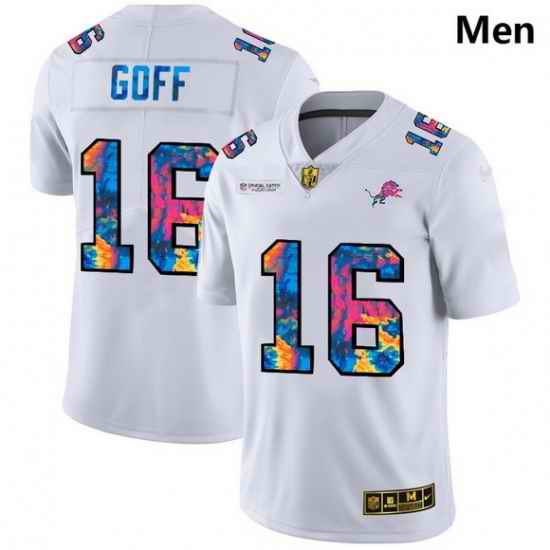 Men Detroit Lions 16 Jared Goff Men White Nike Multi Color 2020 NFL Crucial Catch Limited NFL Jersey